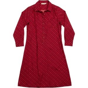 Schrader Sport Shirt Dress Women 12 Red Paisley Long Sleeve Button Up Vintage